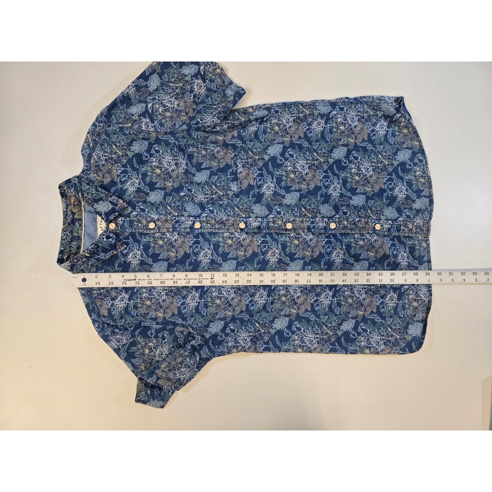 Fat Face Mens Large Blue Floral Botanical Cotton Short Sleeve Button Down Shirt - Picture 11 of 12